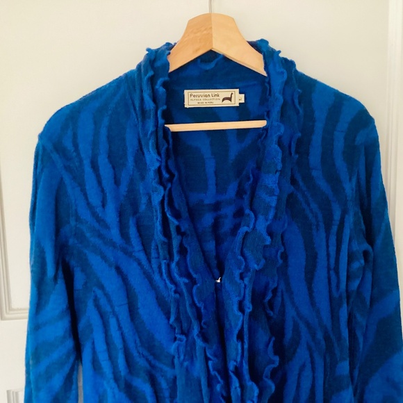 Peruvian Link Alpaca Collection Blue Ruffled Cardigan Size L Made in Peru Artsy - Picture 6 of 15